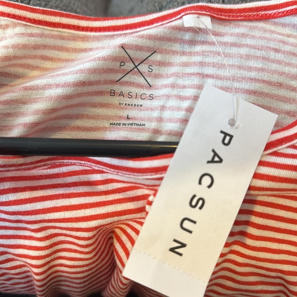 PacSun Basics red and white striped tee size L new with tags - Picture 2 of 5